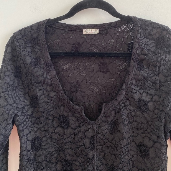Free People Intimately Black Cloud Ride Notch Lace Long Sleeve Top Size M - Picture 6 of 12